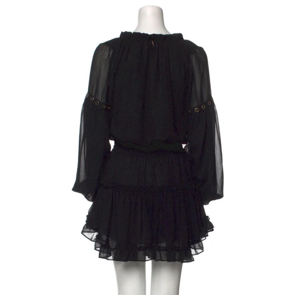 Misa Los Angeles Black Long Sleeve Smocked Ruffle Mini Dress w Gold Details Sz S - Picture 5 of 7